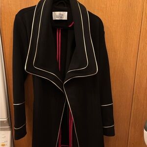 Badgley Mischka Black Trench Coat with White Trim